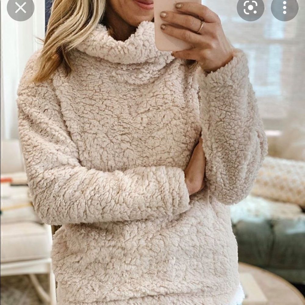 Super Soft & Cozy Oatmeal Cream Sherpa Cowl Neck Pullover! ❤️